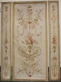 Three-Part, Antique, French Embroidery, Aubusson, Tapestry, Wall Decoration