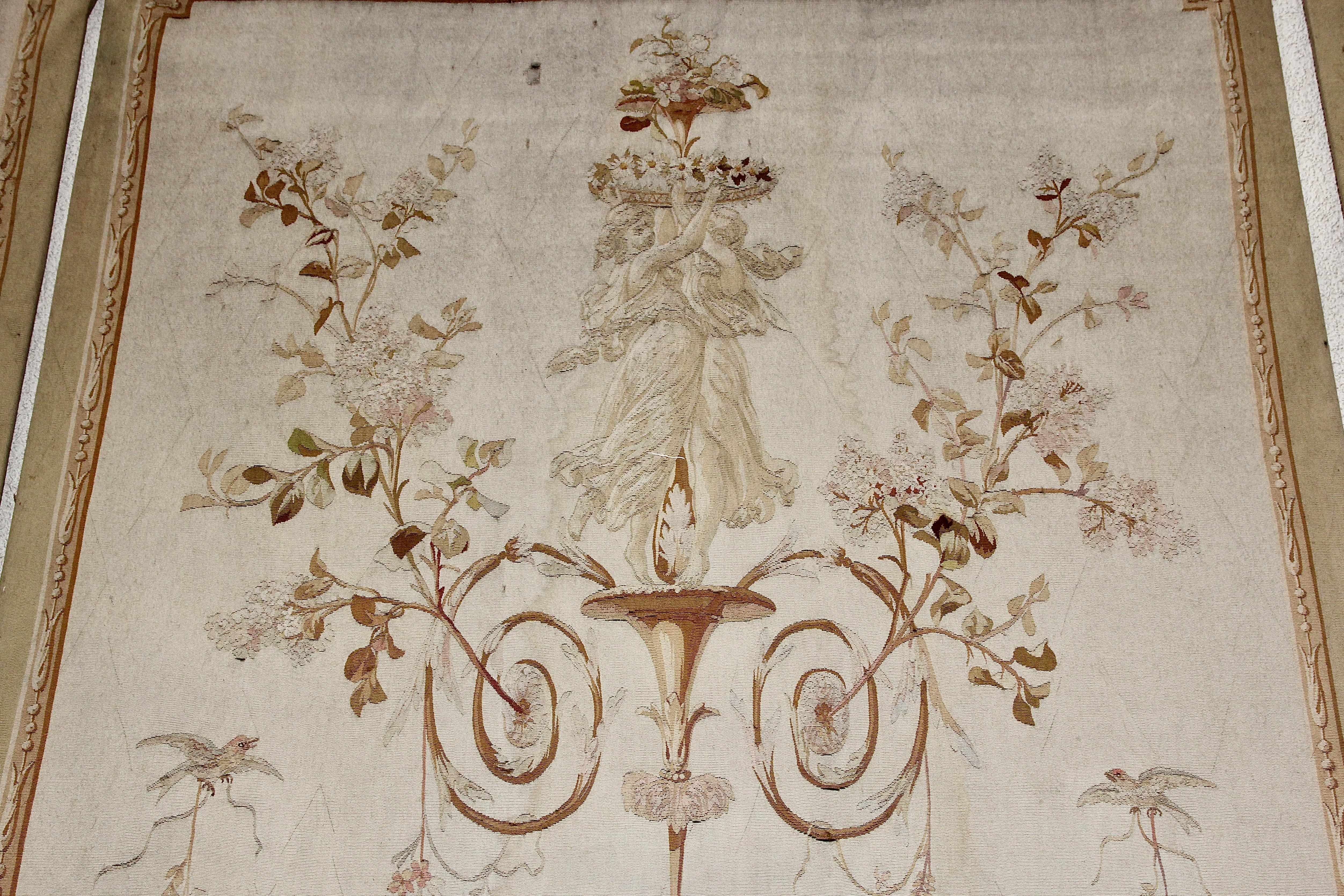 Three-Part, Antique, French Embroidery, Aubusson, Tapestry, Wall Decoration In Fair Condition For Sale In Berlin, DE