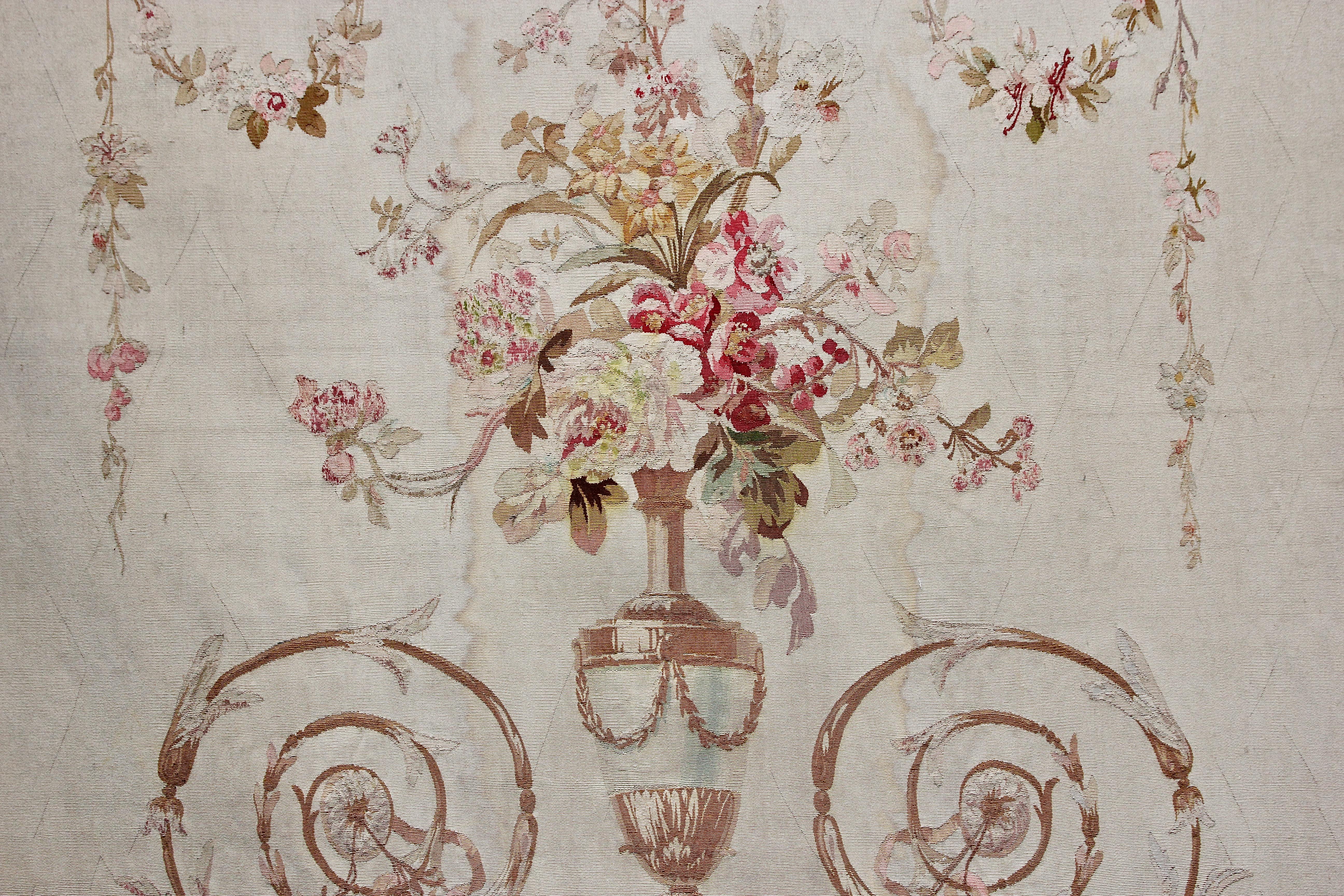 18th Century and Earlier Three-Part, Antique, French Embroidery, Aubusson, Tapestry, Wall Decoration For Sale