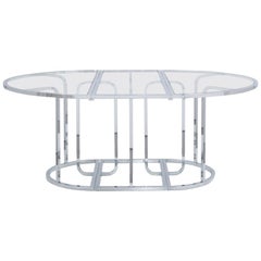 Three Part Chromium Steel Framed Glass Dining Table, 1970s