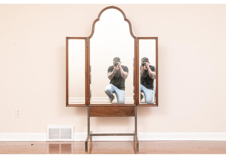 Three-Part Folding Midcentury Cheval Mirror For Sale at 1stDibs