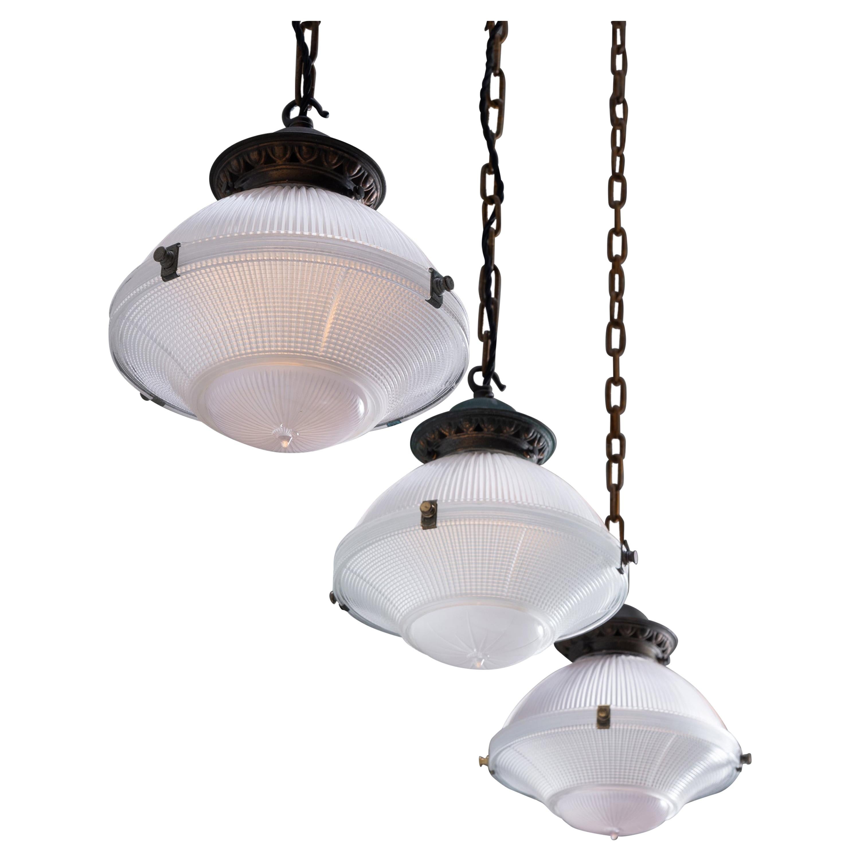 Large Ribbed Holophane Factory Light at 1stDibs