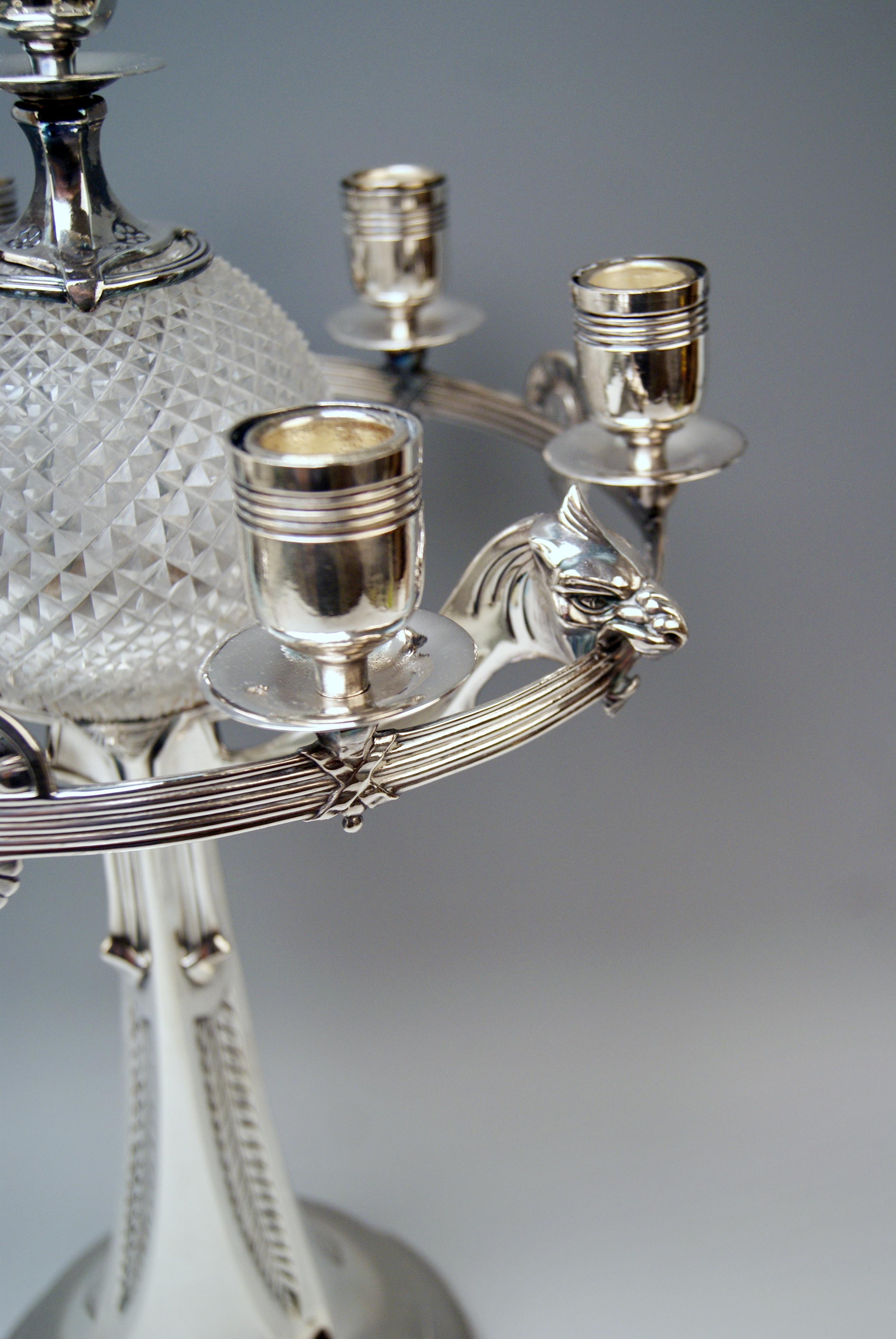 Art Nouveau Three-Part Table Set Centerpiece Pair of Candelabras Silver Plated, Germany 1915 For Sale