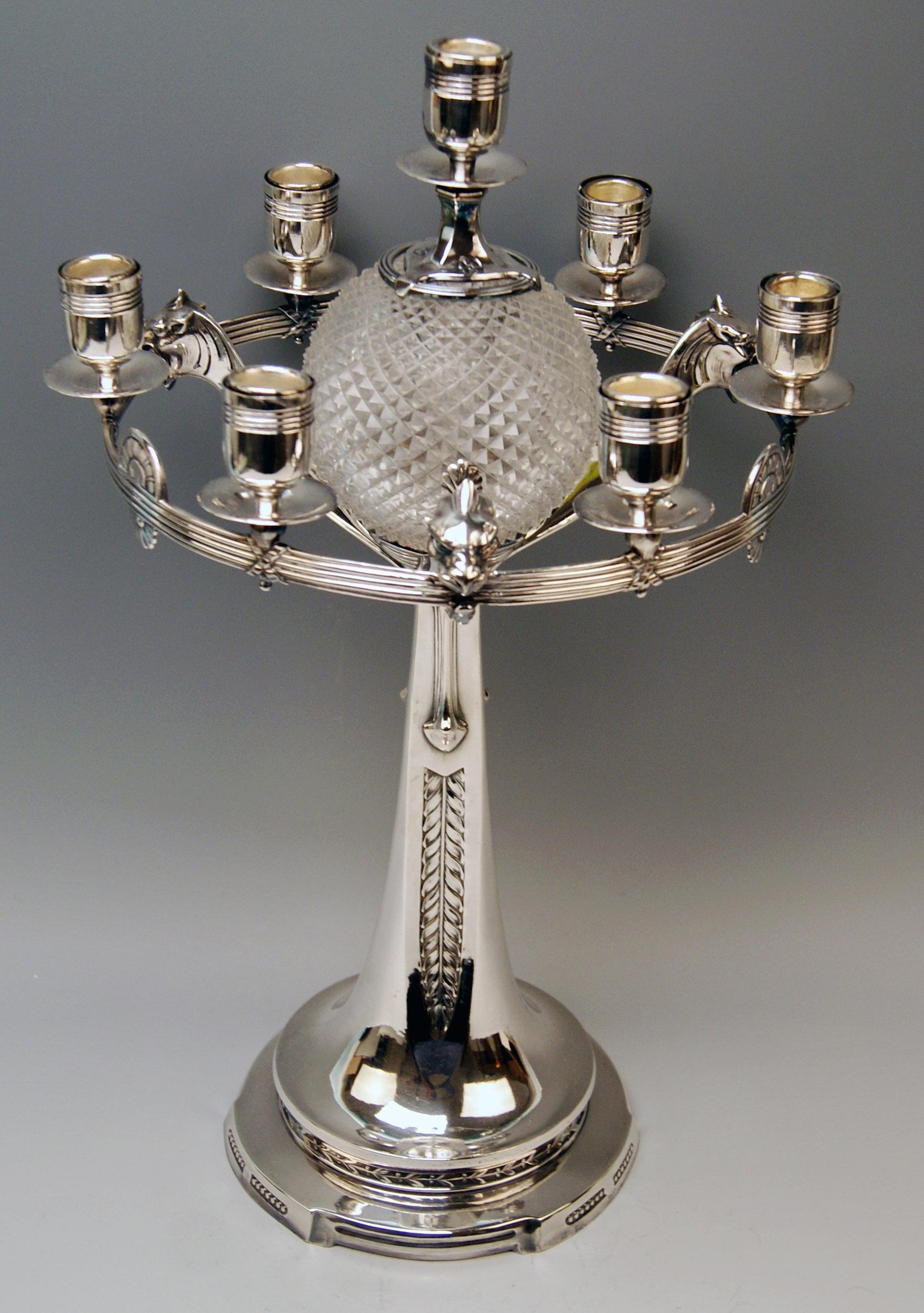 Art Nouveau Three-Part Table Set Centerpiece Pair of Candelabras Silver Plated, Germany 1915 For Sale