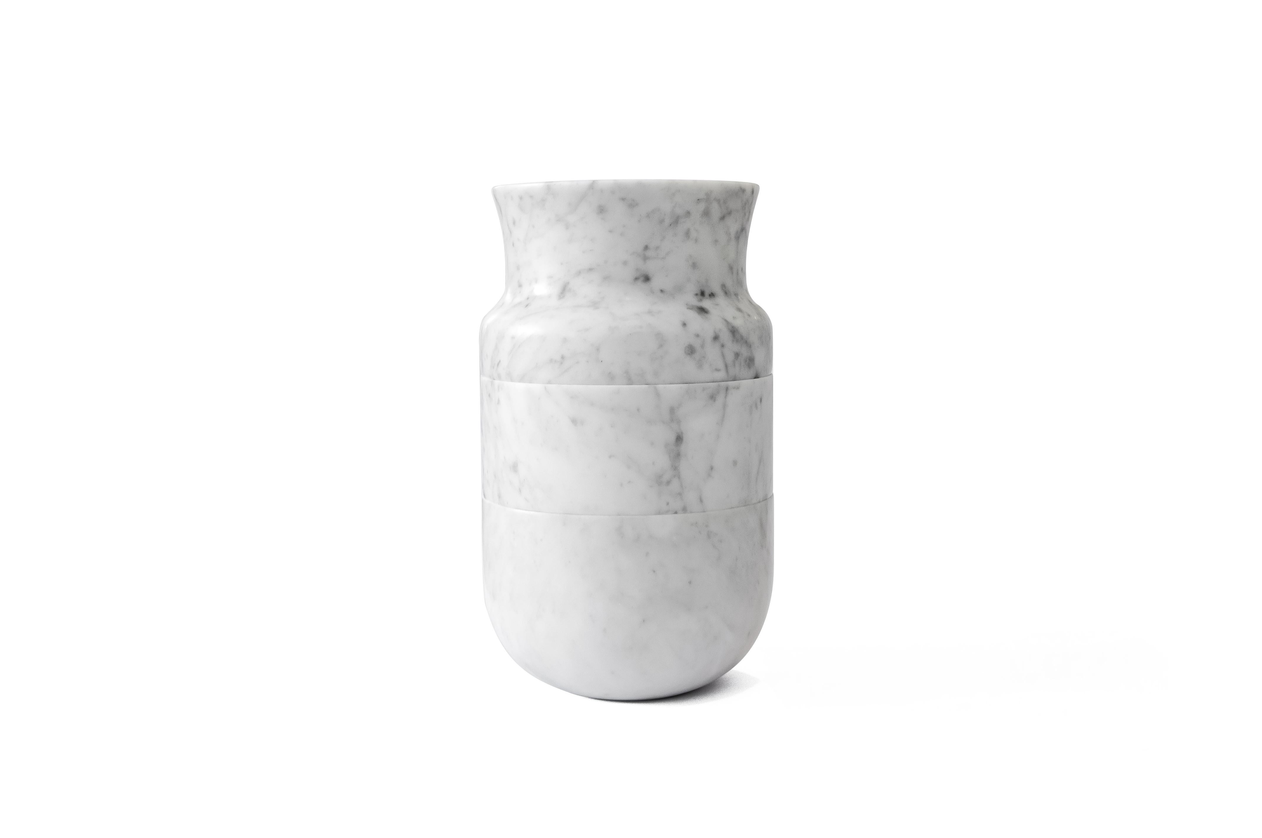 Italian Handmade Three Parts Vase in White Carrara and/or Black Marquina Marble For Sale