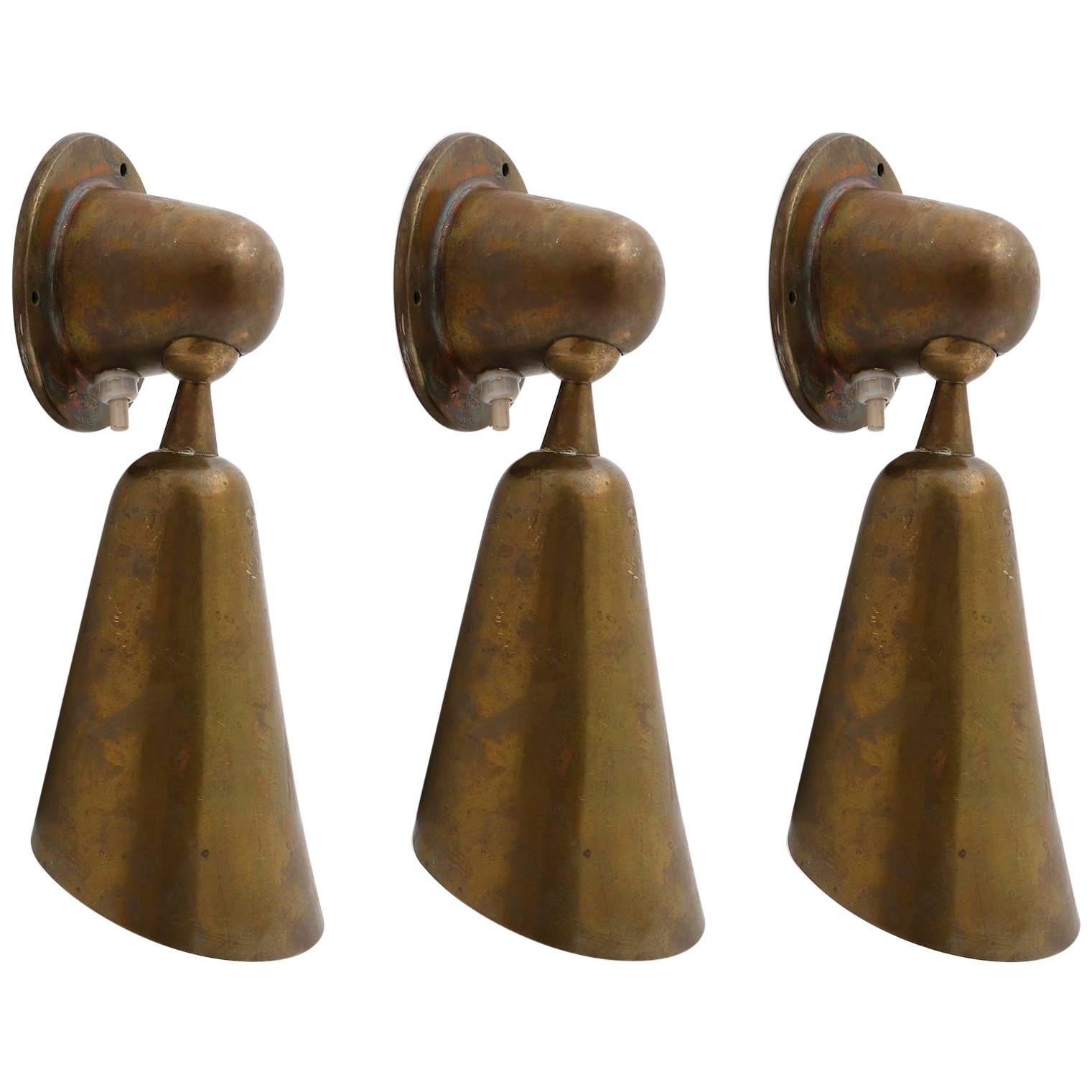 Three Patinated Brass Sconces, Italy, 1950s