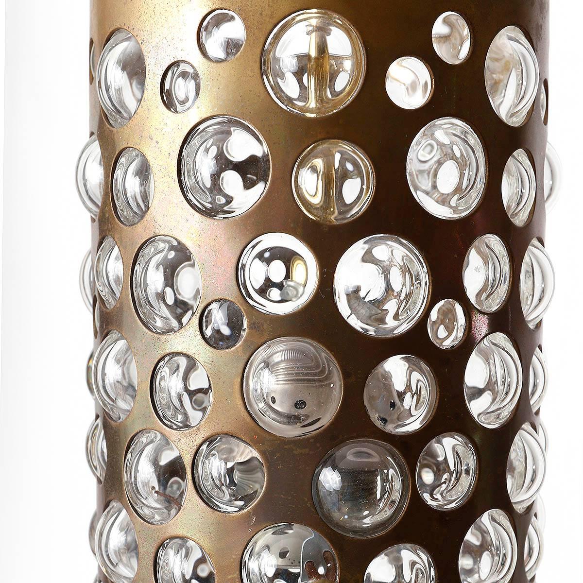 Mid-20th Century Three Patinated Brass Textured Glass Pendant Lights, Rupert Nikoll, Austria