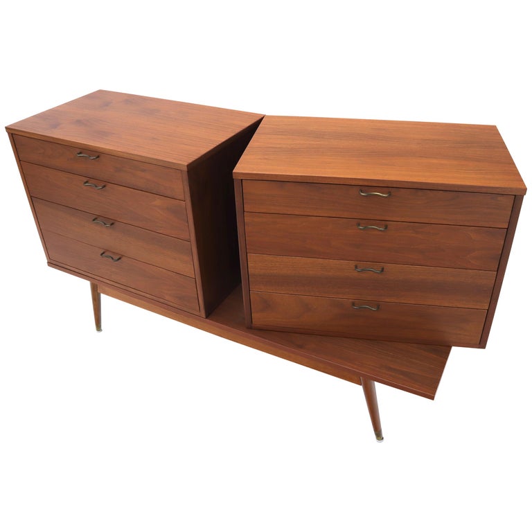 Three Pcs MidCentury Modern Oiled Walnut Chest Dresser Credenza w
