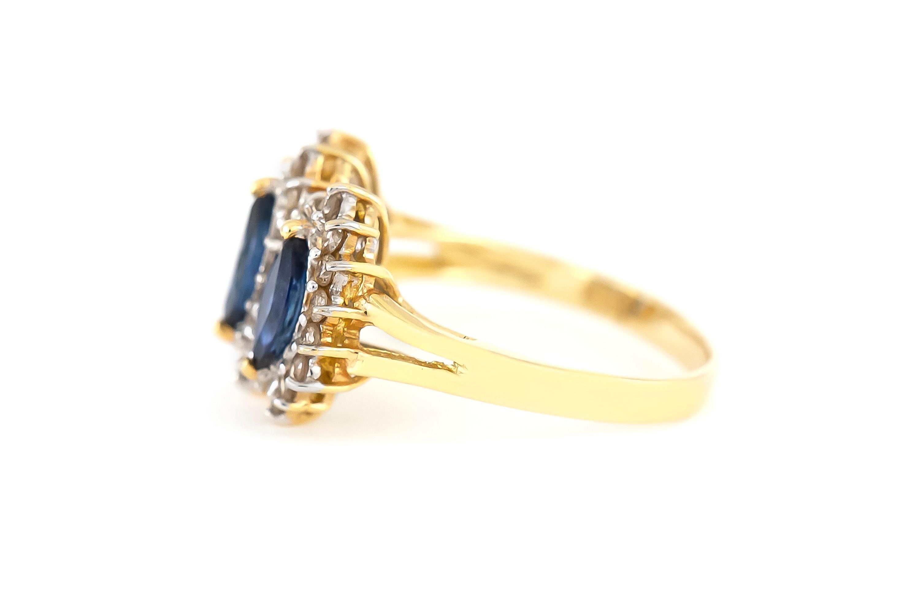 Three Pear Shape Sapphire with Diamonds Ring In Excellent Condition For Sale In New York, NY