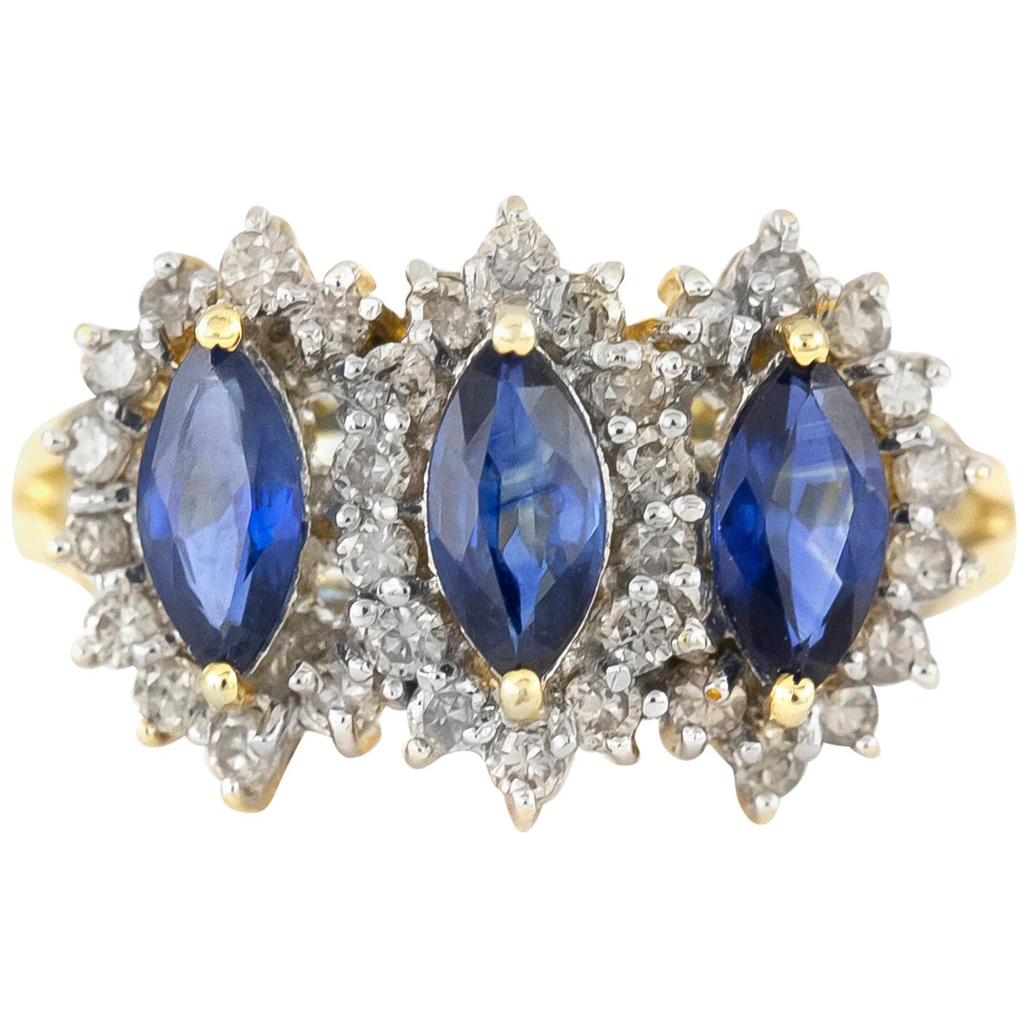 Three Pear Shape Sapphire with Diamonds Ring