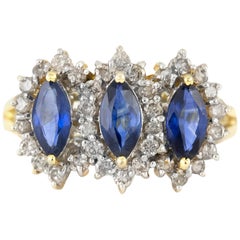 Retro Three Pear Shape Sapphire with Diamonds Ring