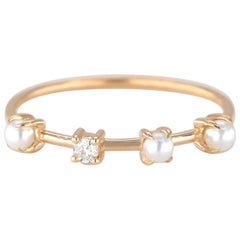 Ring mit drei Perlen und Diamanten, 14 Karat Gold Perlenring, minimalistischer Stil