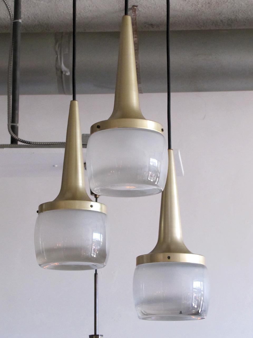 Brushed Three Pendant Chandelier by Staff Germany, 1960 For Sale