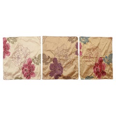 Silk Fabric Remnant with Three Embroidered Peonies, French Design
