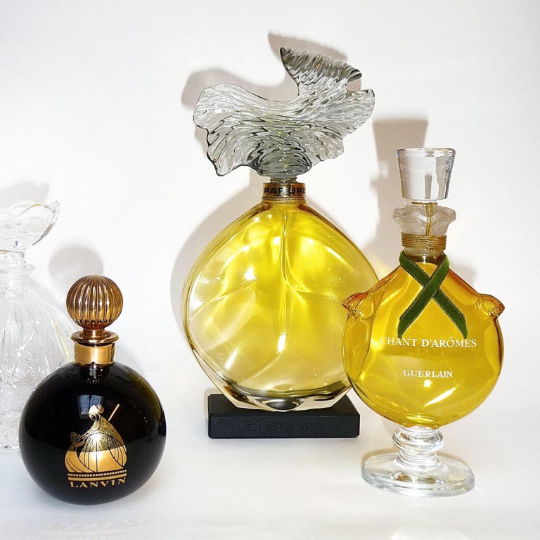 Three Perfume Factice Store Display Bottles Guerlain Lanvin For Sale at