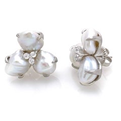 Three-petal Baroque Pearl Flower Earrings