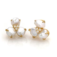 Three-petal Baroque Pearl Flower Earrings