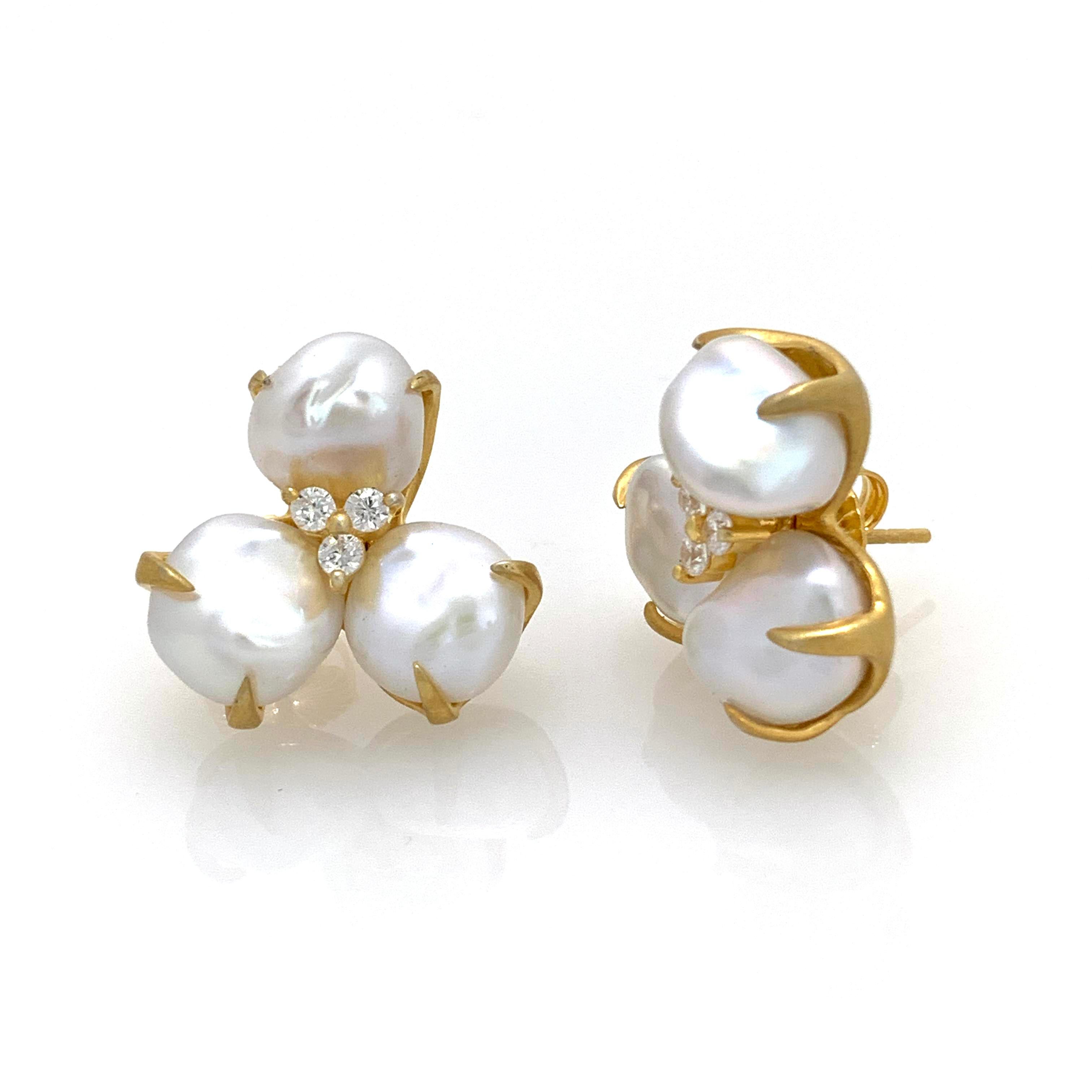 Contemporary Three-petal Baroque Pearl Flower Earrings