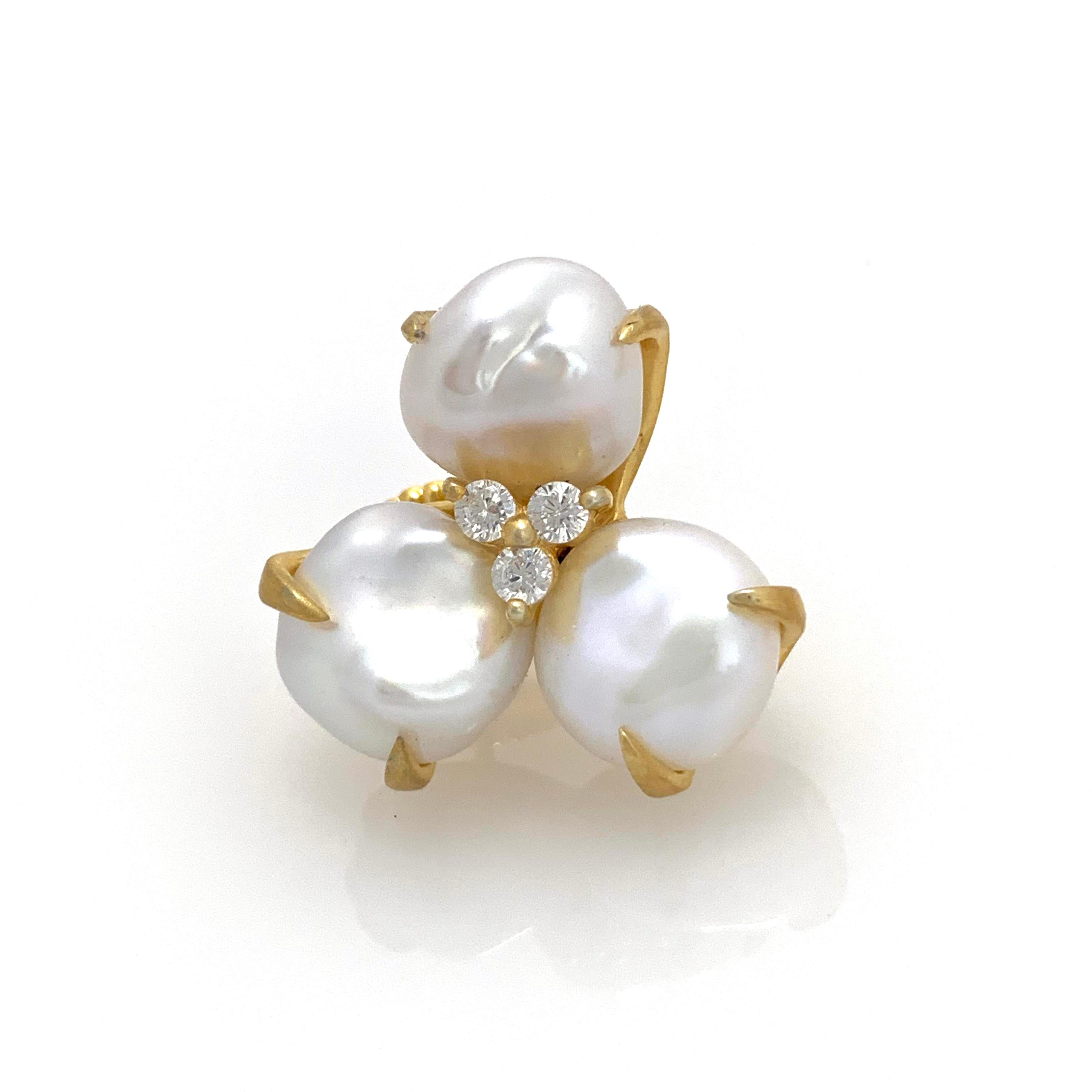 Women's Three-petal Baroque Pearl Flower Earrings