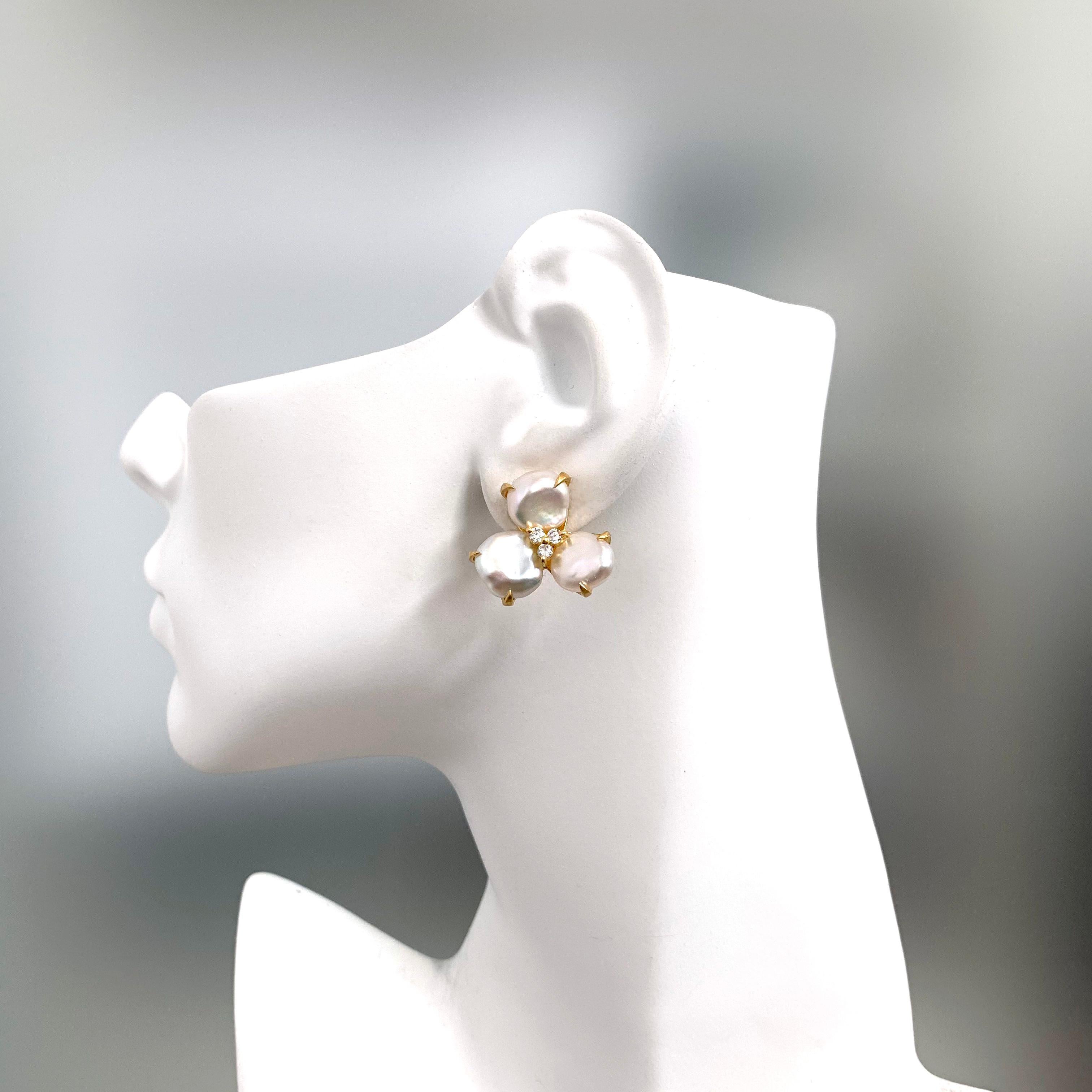 Uncut Three-petal Baroque Pearl Flower Earrings