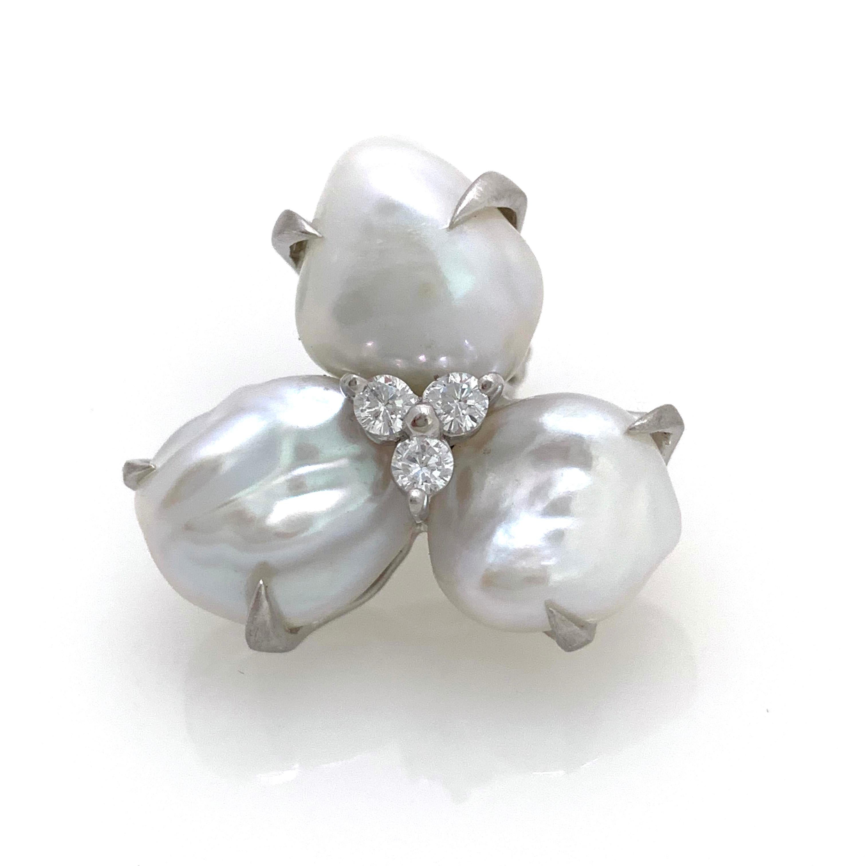 Women's Three-petal Baroque Pearl Flower Earrings
