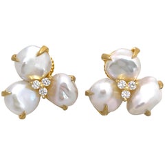 Three-petal Baroque Pearl Flower Earrings