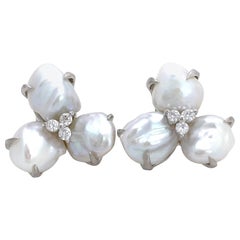 Three-petal Baroque Pearl Flower Earrings