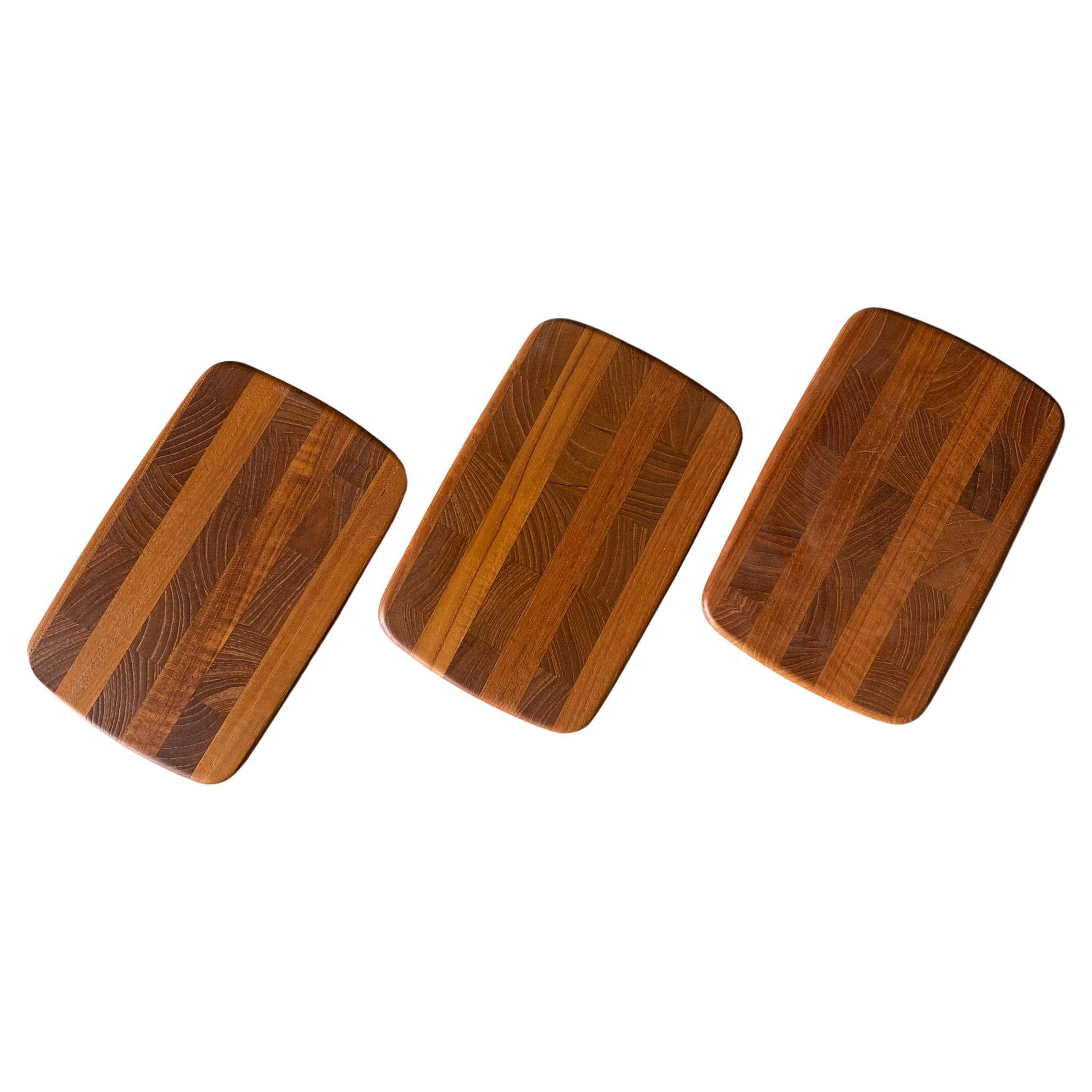 Three Petite Danish Teak Butcher Block Cutting Boards, circa 1960s  For Sale