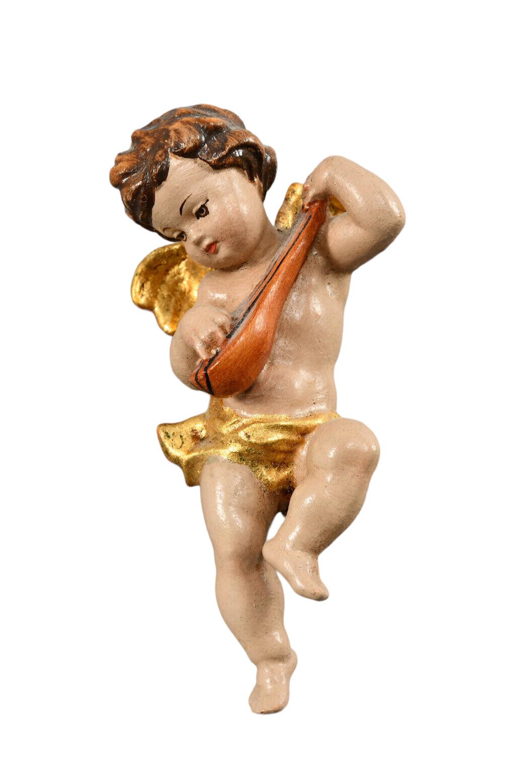 Three Petite Wood Carved Cherub Musician Angels, Vintage ANRI, Italy, 1980s For Sale 2