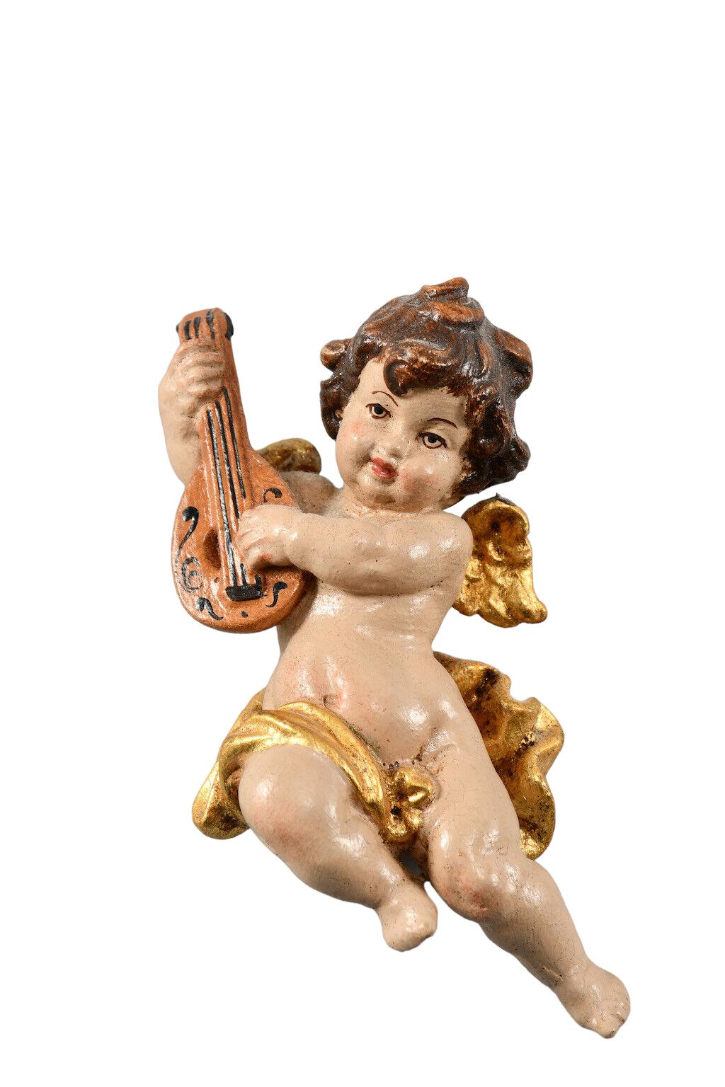 Baroque Three Petite Wood Carved Cherub Musician Angels, Vintage ANRI, Italy, 1980s For Sale