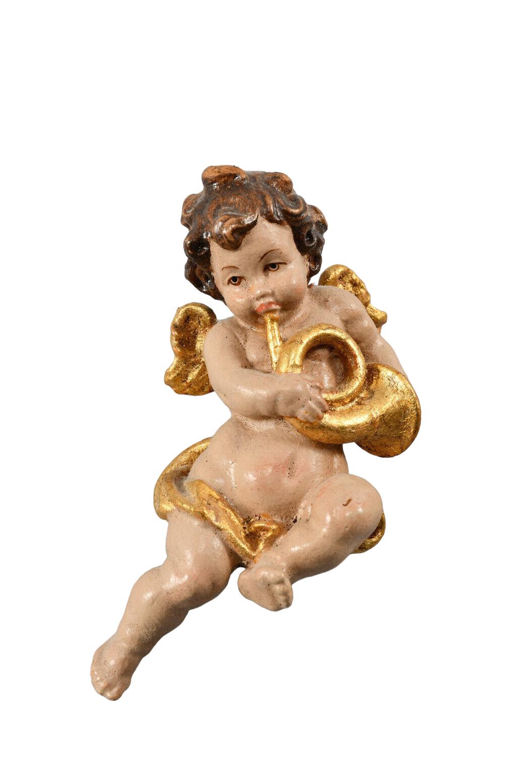 Three Petite Wood Carved Cherub Musician Angels, Vintage ANRI, Italy, 1980s In Good Condition For Sale In Nuernberg, DE