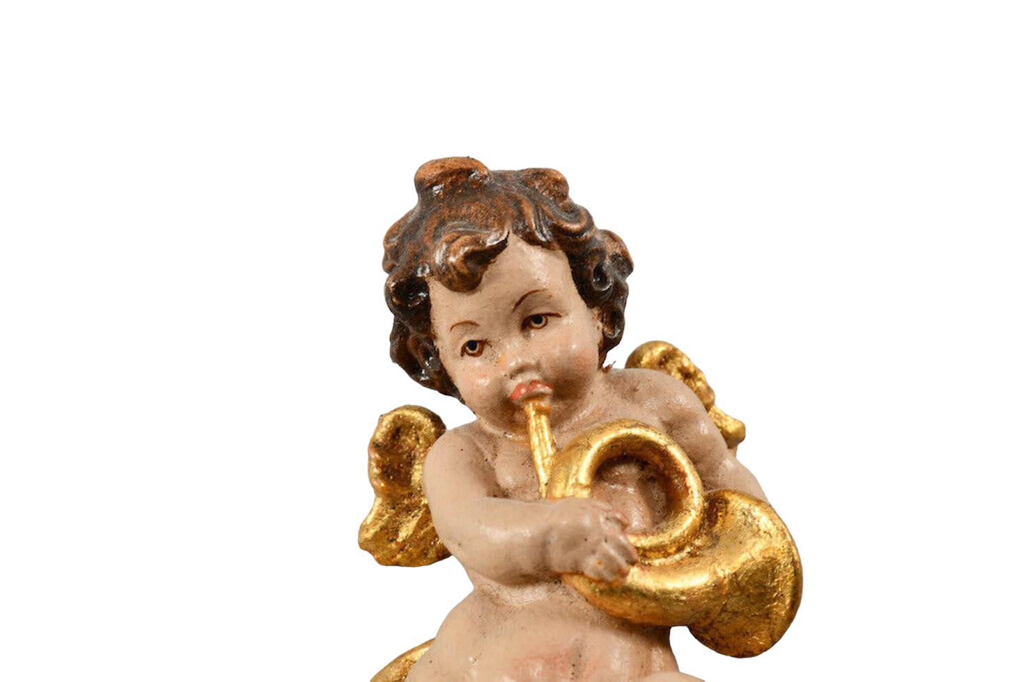 Mid-20th Century Three Petite Wood Carved Cherub Musician Angels, Vintage ANRI, Italy, 1980s For Sale