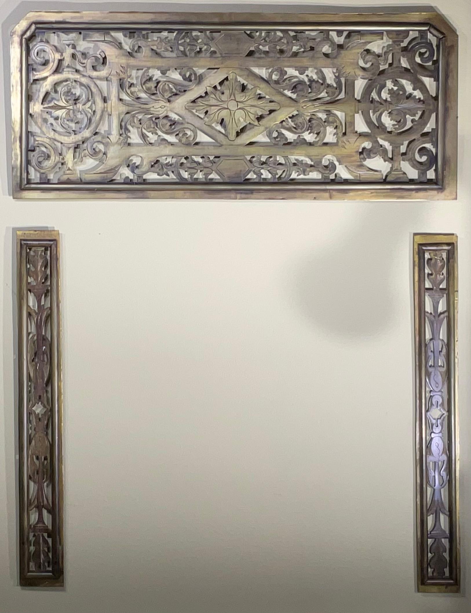 One of a kind wall hanging ornaments made of solid brass, originally part of 19th century Antiqe screen salvage. will make exceptional decorative wall hanging, 
The size: the large piece :24” x 10”2 x 0.25
The size of the small piece : 19”.75 x