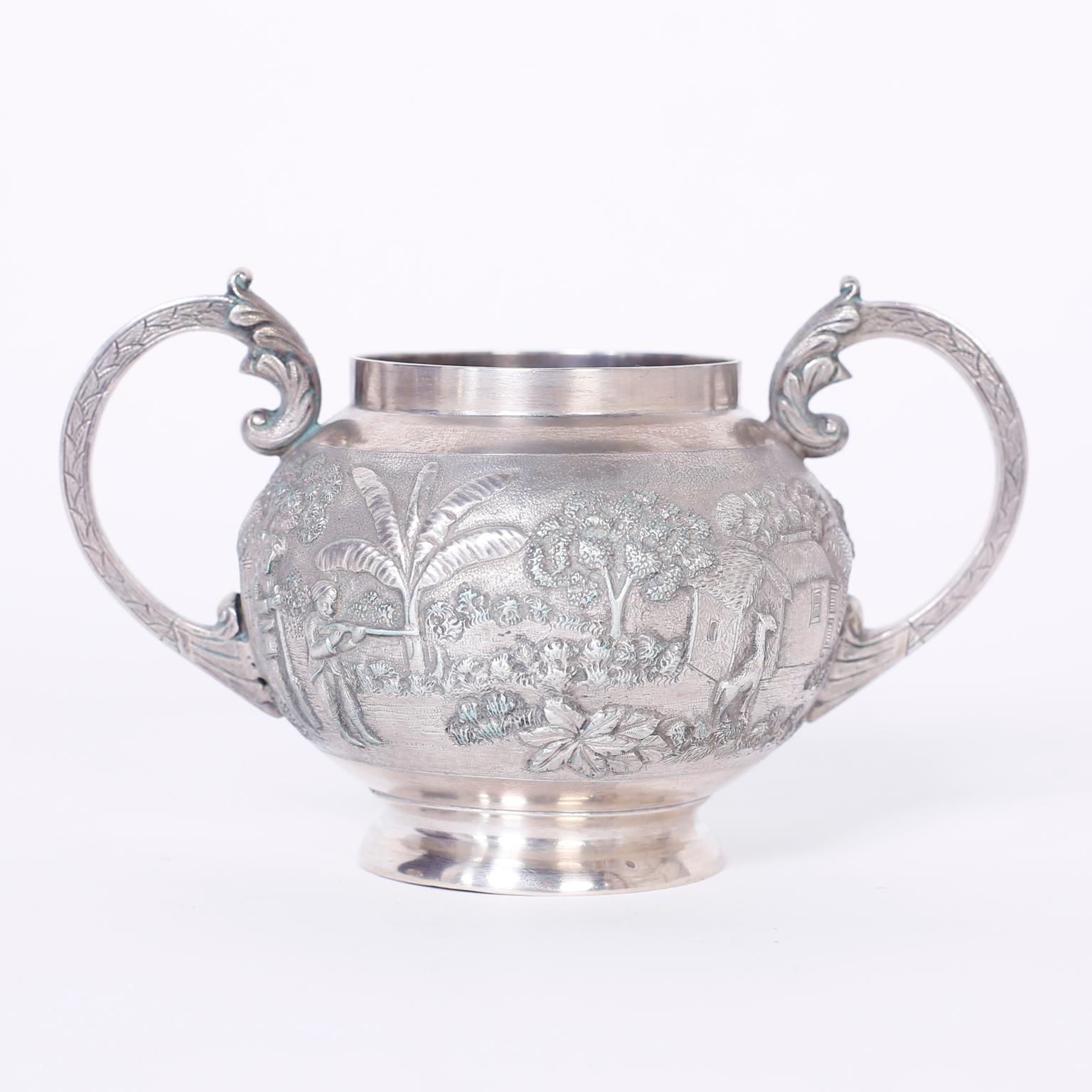 Three-Piece Antique Anglo Indian Silver Tea Service For Sale 3