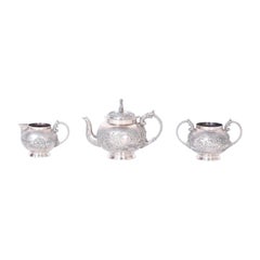 Three-Piece Antique Anglo Indian Silver Tea Service