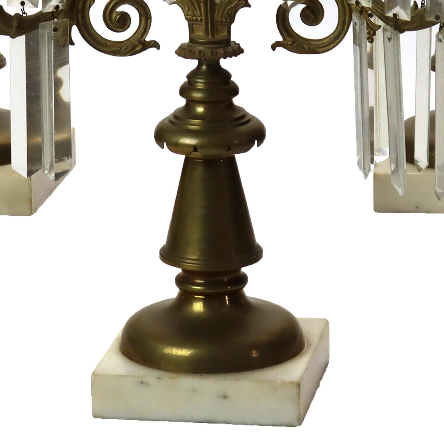 Set di Girandole in Bronzo Antico e Cristallo con Base in Marmo C1900.
Misure - 17 1/4