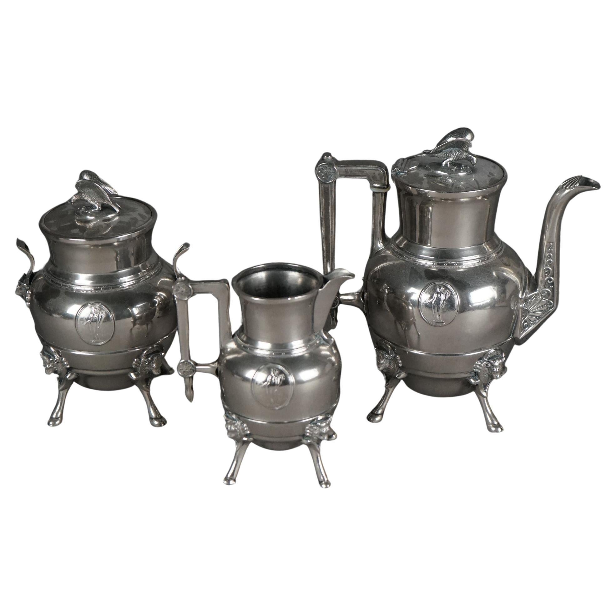 Juego de Té Antiguo Figural Plateado de Tres Piezas C1890