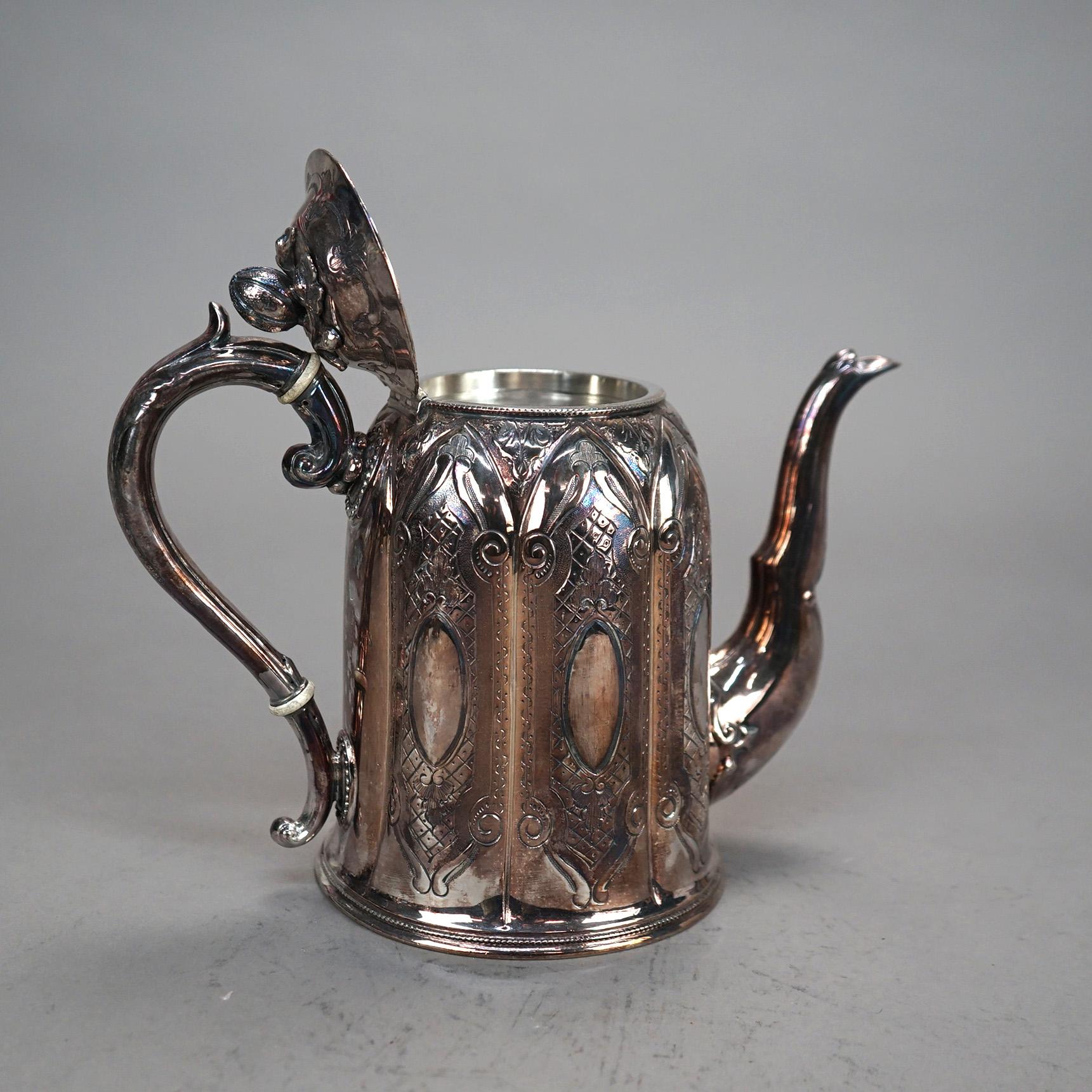 Juego de té antiguo de tres piezas bañado en plata C1890 2