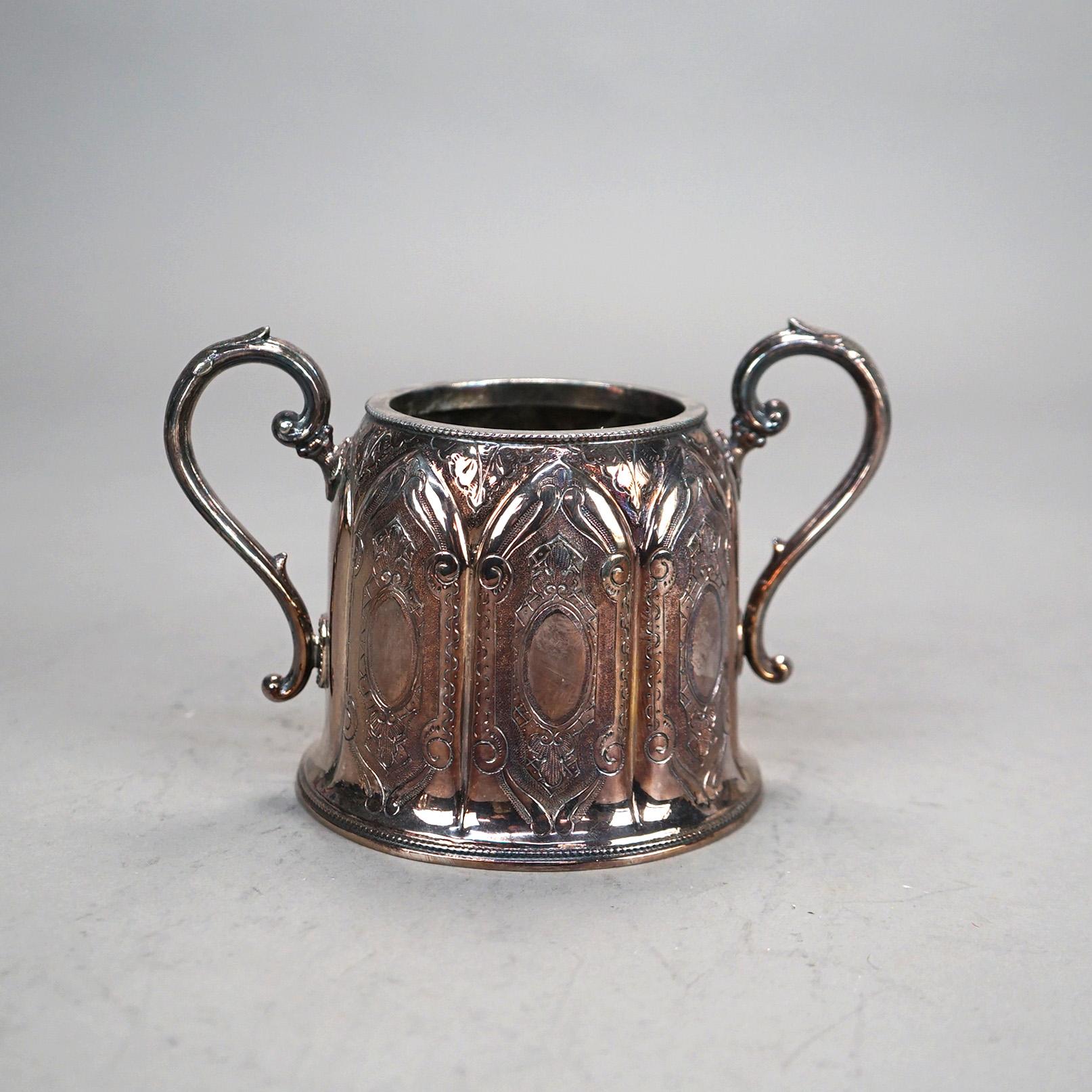 Juego de té antiguo de tres piezas bañado en plata C1890 4