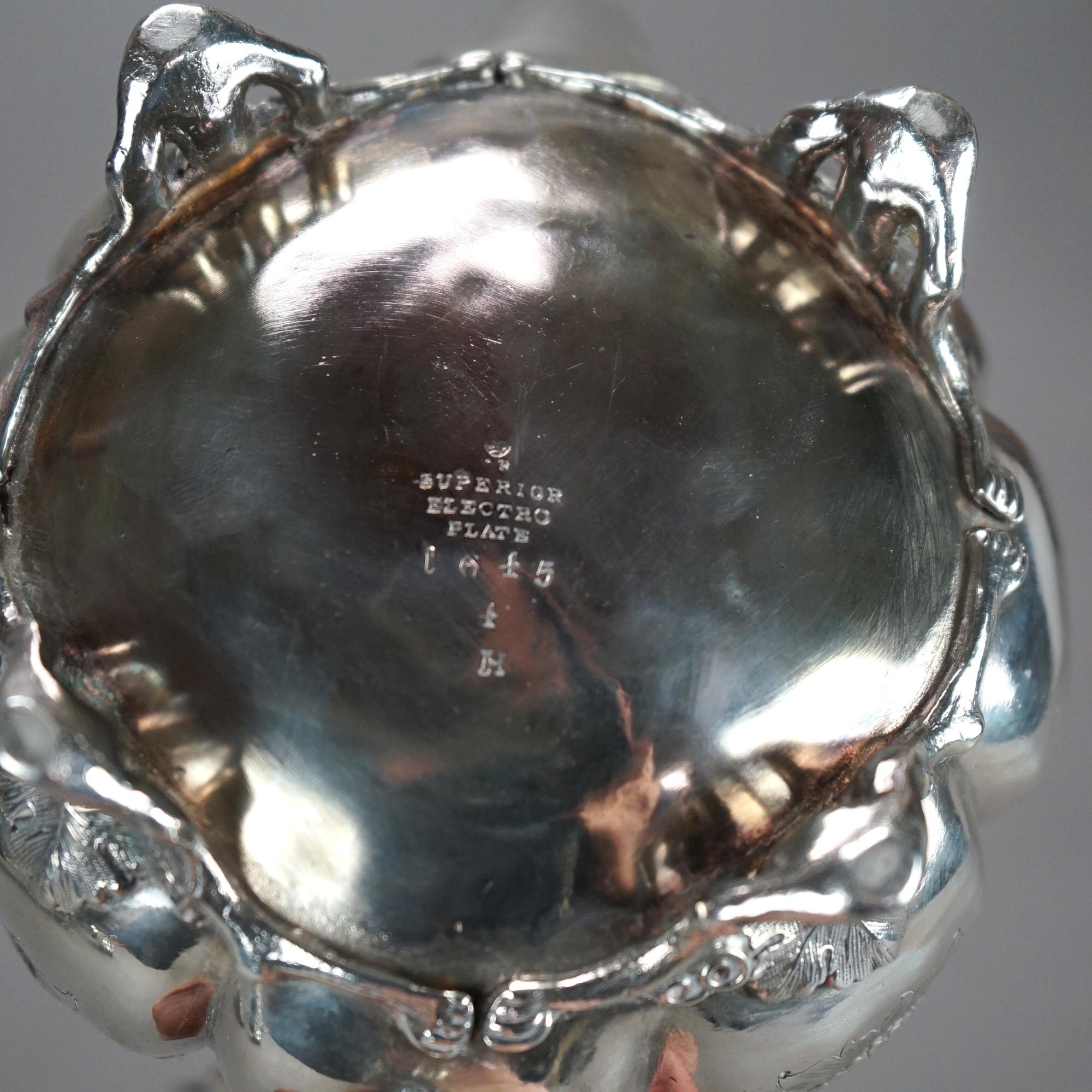 Placcato argento Servizio da tè antico in argento placcato in tre pezzi a forma di melone C1890 in vendita