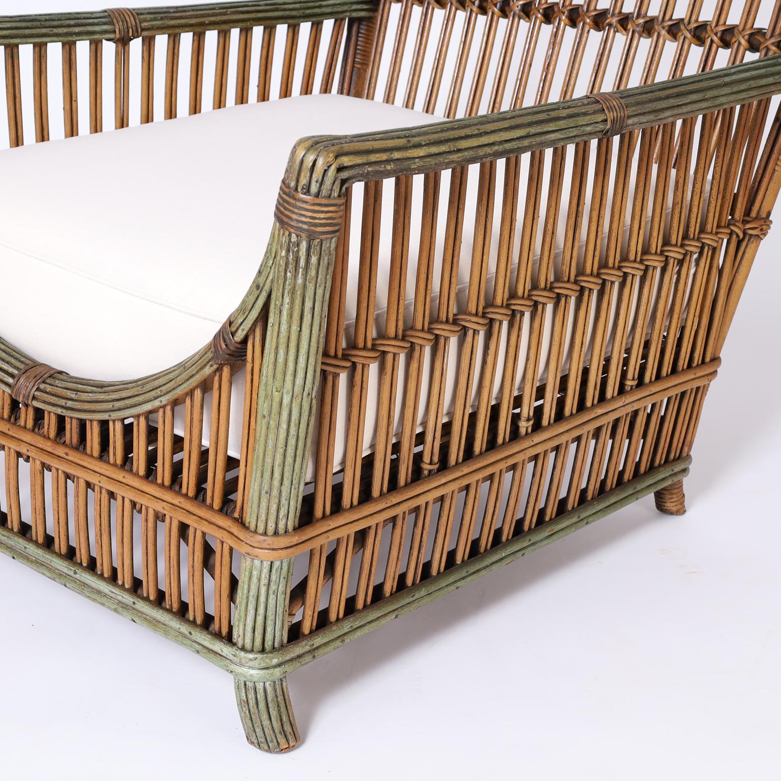 Three Piece Art Deco Rattan Sofa, Chair, and Table. Priced for All, or Each. 3