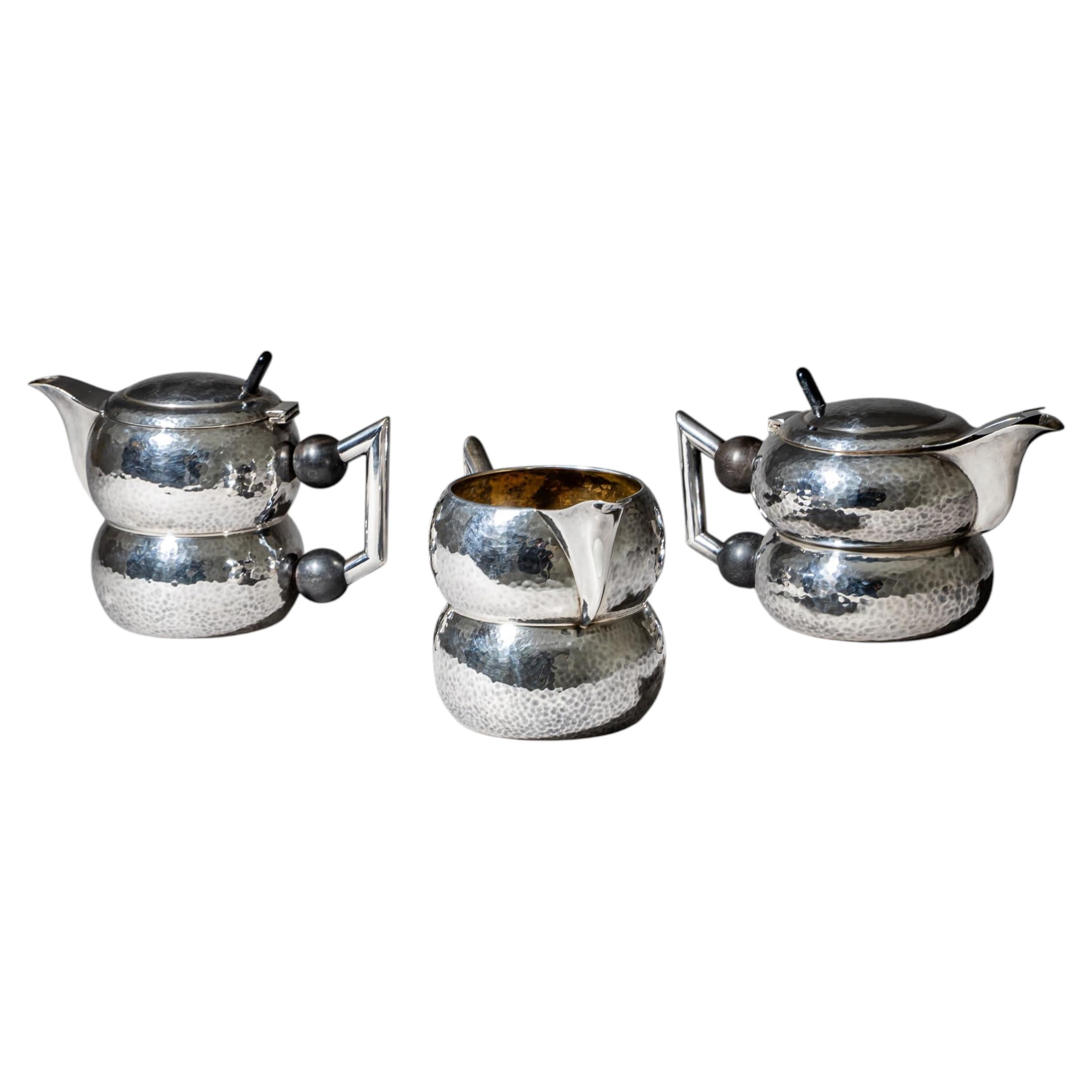 Three-Piece Art Deco Tea and Coffee Service w. Hammered Surface, First Half 20th