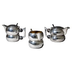Three-Piece Art Deco Tea and Coffee Service w. Hammered Surface, First Half 20th