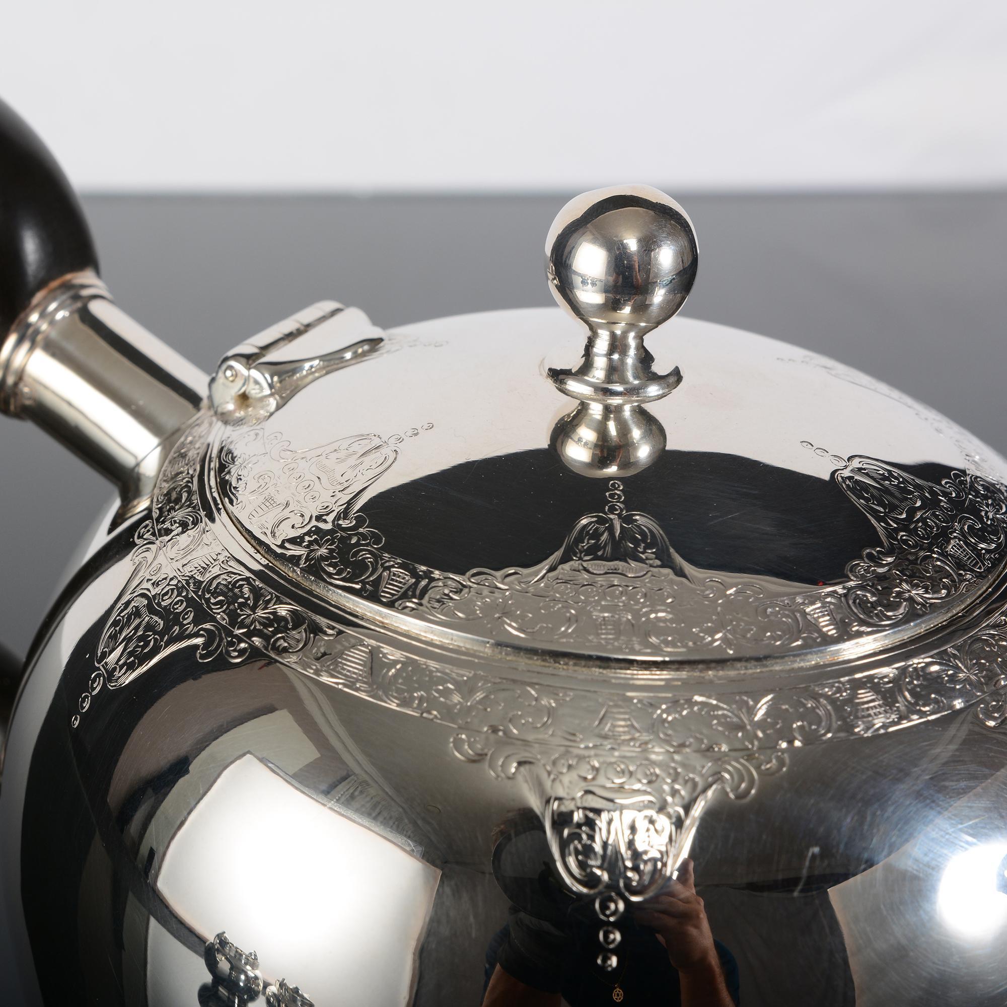Three-Piece Ball-Shaped Victorian Silver Tea Set For Sale 3