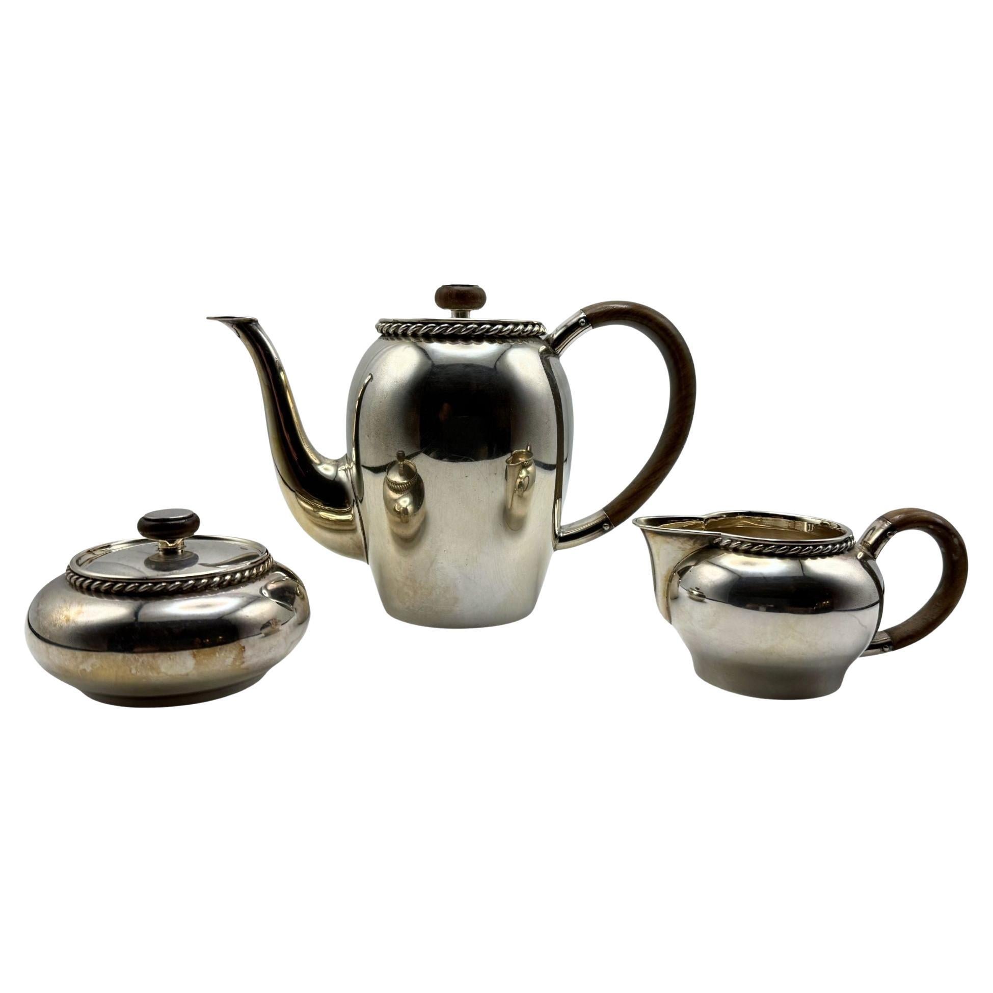 Three-piece Bauhaus Silver Mocca Set, Grininger, Heilbronn, circa 1930