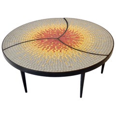 Three-Piece Black Lacquer with Sunburst Mosaic Glass Insert Top Cocktail Table