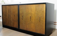 Three Piece Black & Gold Credenza with Brass Detail & Black Glass Tops
