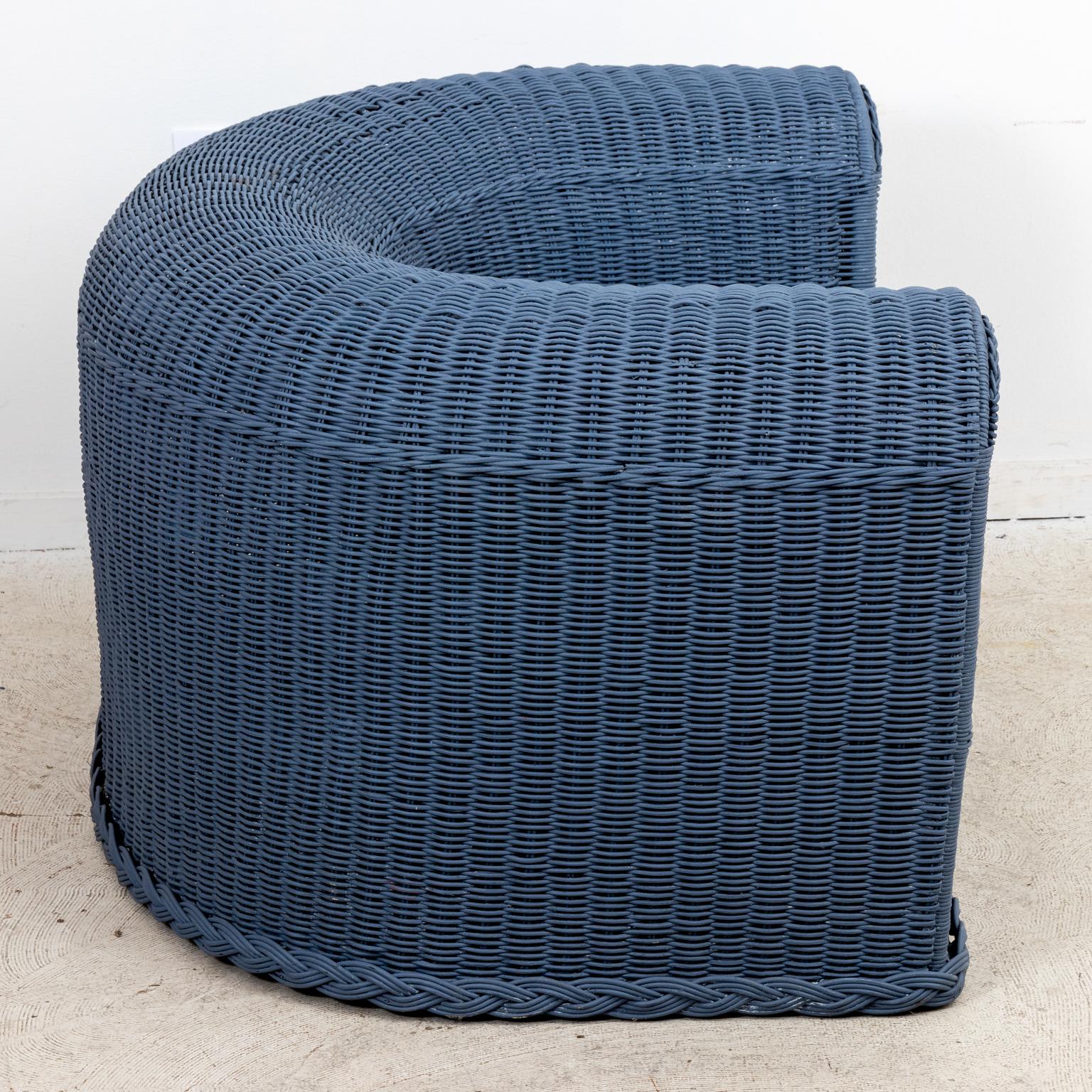 Three Piece Blue Painted Wicker Settee with Two Chairs For Sale 14
