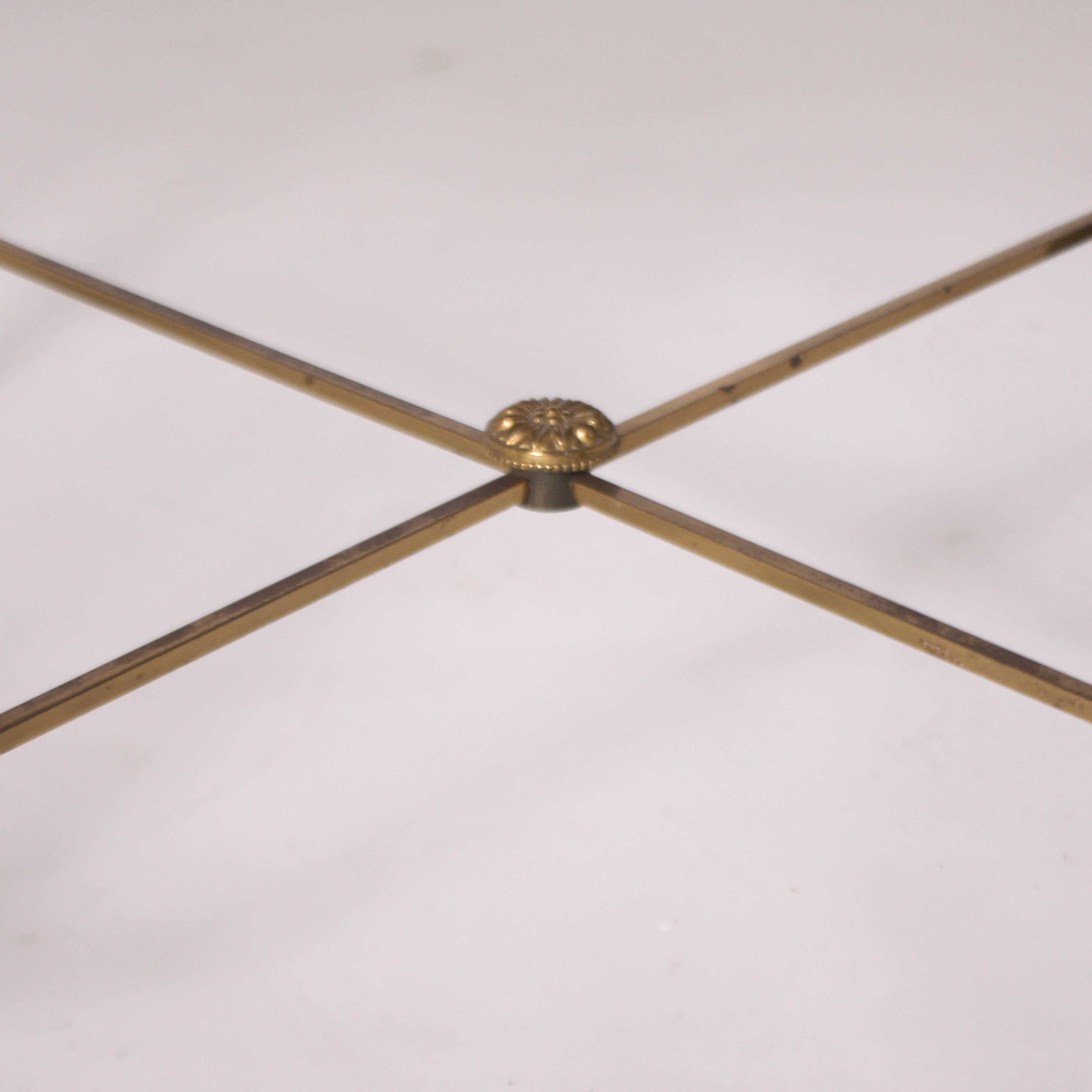 Three-Piece Brass and Glass Bagues Coffee Table, circa 1950 In Good Condition In Dallas, TX