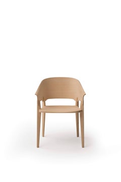 Three-Piece Chair in Natural Wood with Curved Backrest by Busnelli